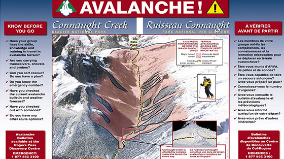 Carte en couleur soulignant les secteurs dangeureux d'un col de montagne avec des conseils de sécurité pour cette région.